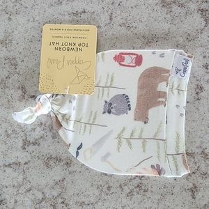 Copper Pearl Newborn Top Knot Hat in Lumberjack pattern